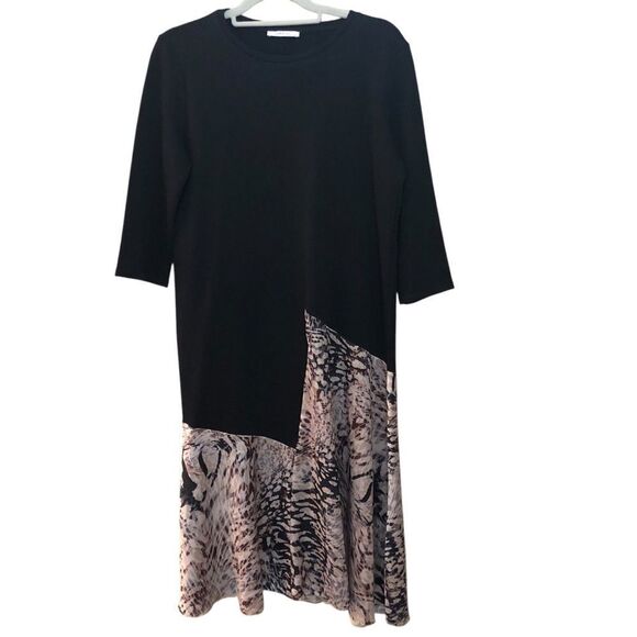 Zara Women’s Dress Sz L Asymmetrical Black and Cream Sheath - Picture 1 of 6